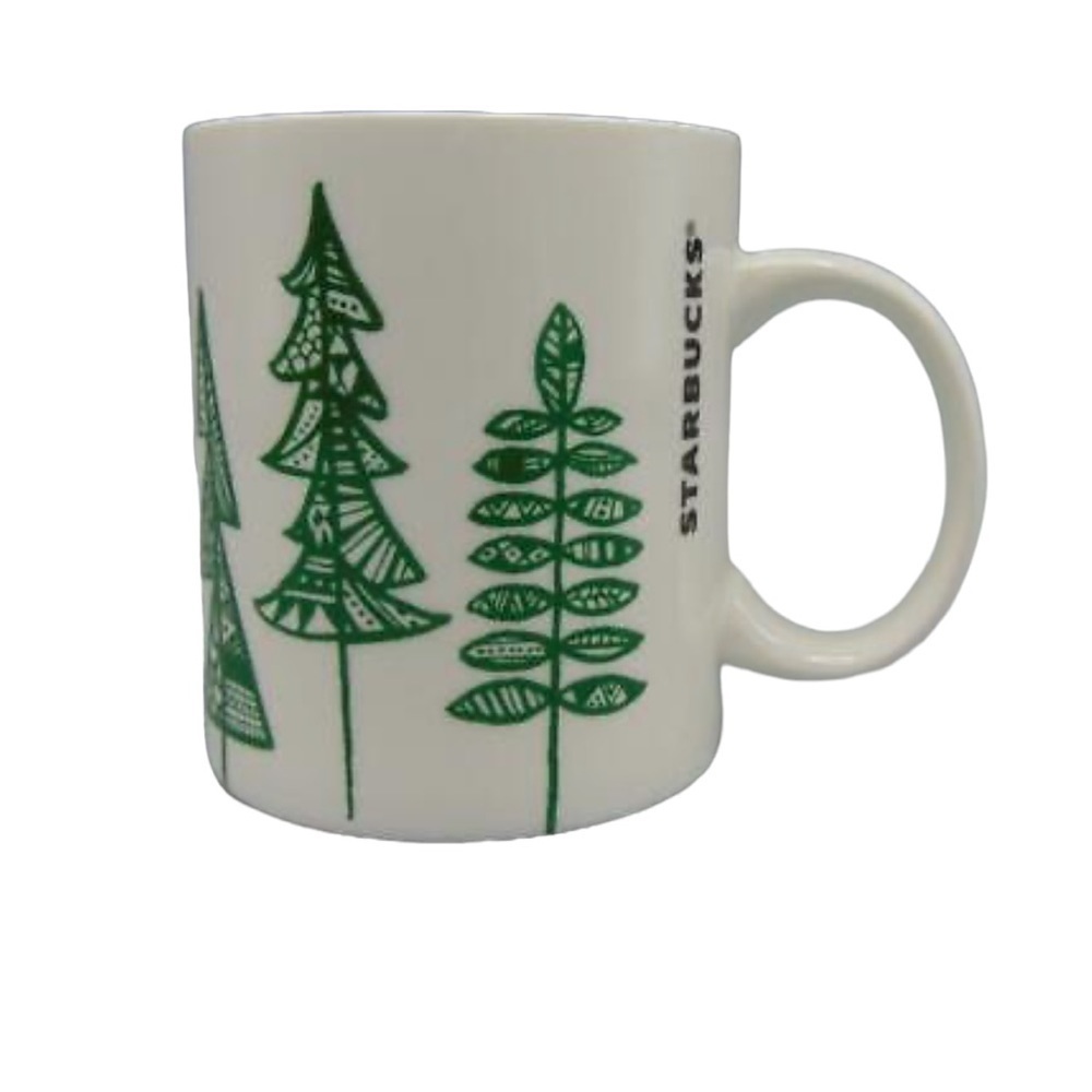 Starbucks white mug with Evergreen trees. 12 fl oz